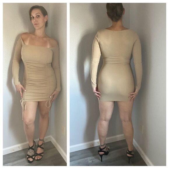 Princess Polly Dress Ribbed Bodycon Long Sleeve Adjustable Stretchy 4 - Picture 1 of 10